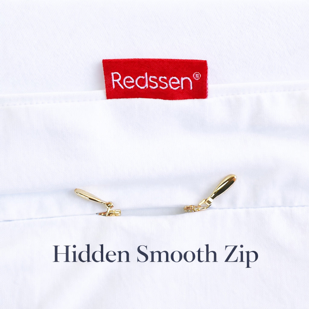 Redssen duvet cover with hidden smooth zip, premium zipper detail with dual zip design for easy use #color_cloud-white