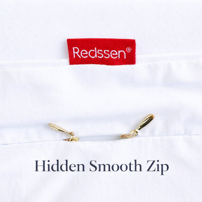 Redssen duvet cover with hidden smooth zip, premium zipper detail with dual zip design for easy use #color_cloud-white