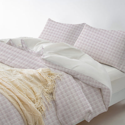 Redssen 3-Sided Zip Reversible Duvet Cover Set, Soft Breathable Bedding #color_sand-stripe-check