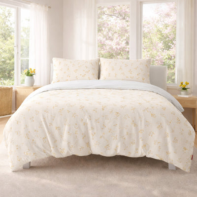 DE Yellow Floral Duvet Cover