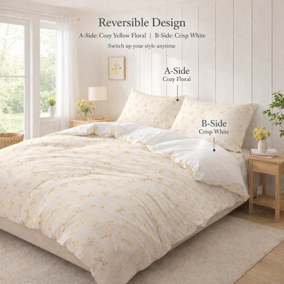 DE Yellow Floral Duvet Cover